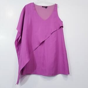 Jay Godfrey Magenta Asymmetrical Sleeves Overlay Shift Dress V-Neckline